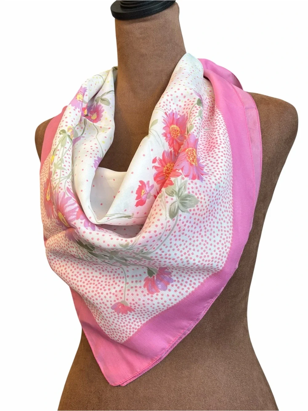 Vintage Valentina Fiore Pink Purple Yellow Floral Square Scarf‎ 29